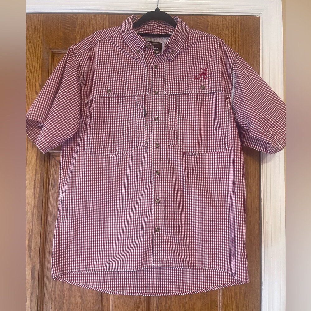 Drake Alabama Crimson Tide Fishing Short Sleeve Button Up Shirt Size S